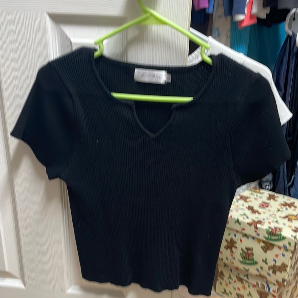 Elegant Black Ribbed Long Sleeve Tee